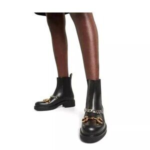 Gucci Horsebit & Chain Black Leather Chelsea Boots Size 41
